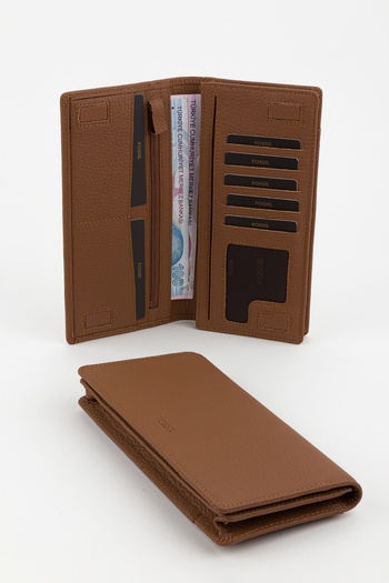 Fossil Boxed Genuine Leather Tan Unisex Hand Portfolio Card Holder Wallet with Extra Card Holder