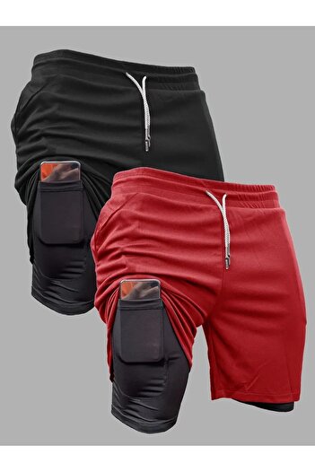 pandy Men's Quick Dry Athletic Shorts 2 Pcs - Double Layer Breathable and Stretchy Basketball Fitness Shorts