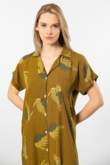 TÜREN Women's Patterned Woven Buttoned Dress 3601/Khaki