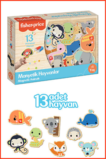 FISHER PRICE Mıknatıslı Hayvanlar Buzdolabı Ve Metal Yüzeylere Yapışan Magnet Puzzle 13 Parça