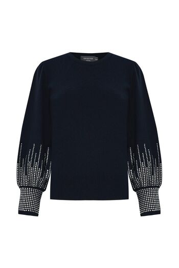 Exquise Stone Embroidered Sleeves Knitwear Sweater