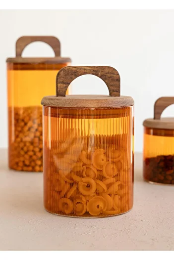 The Mia Acacia Glass Jar with Handle Amber 700 ml