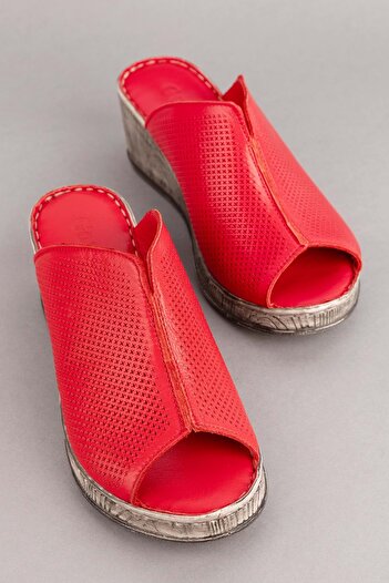 Gondol Genuine Leather Wedge Heeled Soft Sole Comfortable Slippers Irm.74