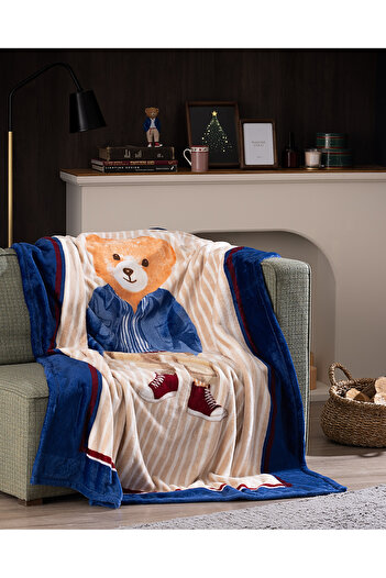 Madame Coco Marnay Bear Welsoft Fleece Printed Tv Blanket - Beige/Navy