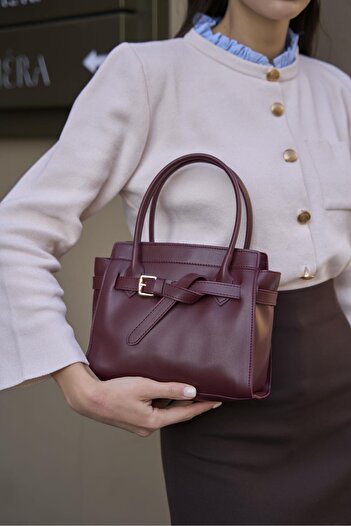 Madamra Burgundy Women's Mini Belt Detailed Bag