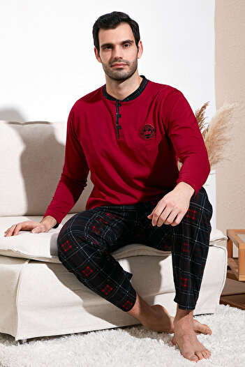 Buratti Men's Pajama Set - Checkered, Cotton, Regular Fit, Long Sleeve 60961003