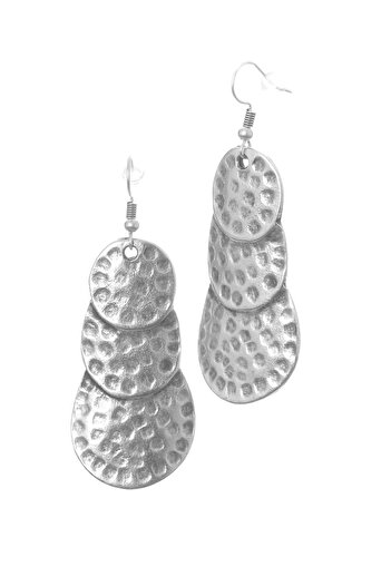 LABALABA Women's Antique Silver Embossed Printed Double Circular Earrings