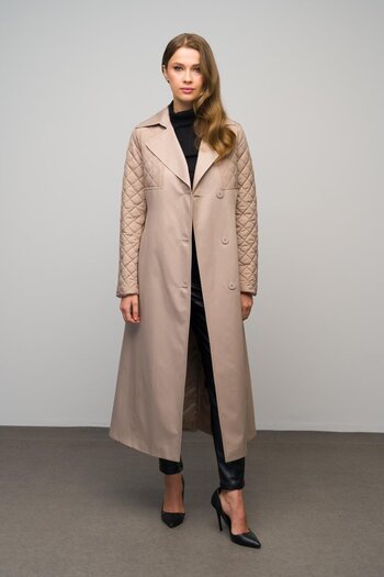 Olcay Quilted Trench Coat with Water Repellent Feature - Lined, Stone 6627