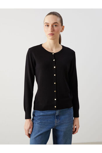 LC Waikiki Black Crew Neck Women's Knitwear Cardigan