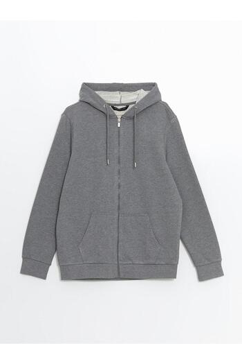 LC Waikiki Lcwaikiki Basic Gray Hooded Long Sleeve Men's Zip-Up Sweatshirt