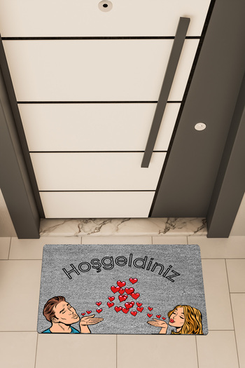 Dormot High Quality Digital Printing Grey, Heart Blowing Couple Theme Door Front Mat