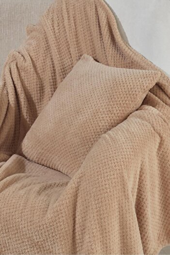 LADYNİL Wellsoft Beige Throw Pillow Cover - 140X140, 1 Piece, Tv Blanket and Seat Cover 45X45
