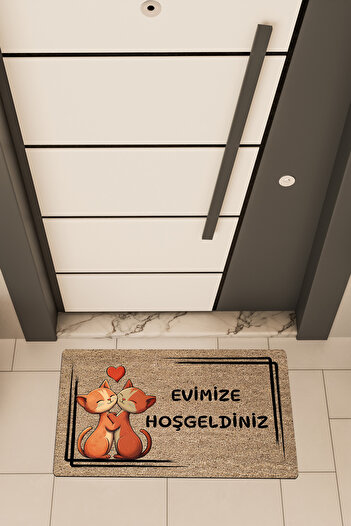 Dormot High Quality Digital Printing Brown with Frame Double Cat Theme Door Front Mat
