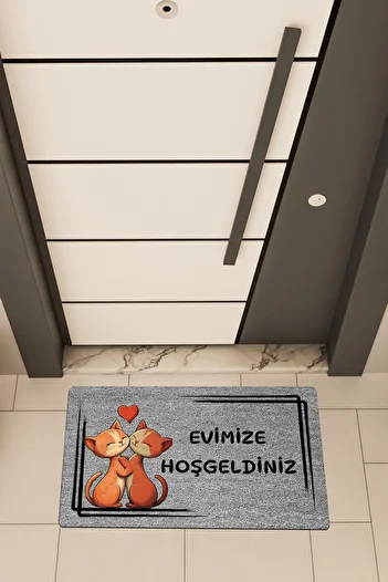 Dormot High Quality Digital Print Gray, Framed Double Cat-themed Doorstep Mat with Frame