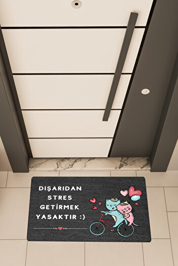 Dormot High Quality Digital Print Black, Cycling Cat themed Doorstep Mat