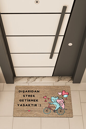 Dormot High Quality Digital Print Brown, Cat on a Bicycle Theme Door Front Mat
