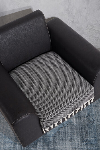 LADYNİL Black Fringed Sofa Cover - 100% Cotton, 70X95 cm Sofa Shawl