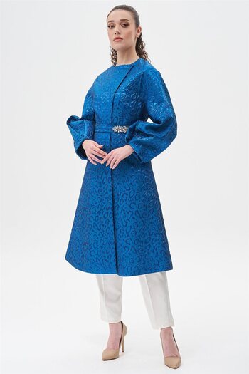 Kayra Jacquard Animal Print Pattern Jacket Cobalt Blue