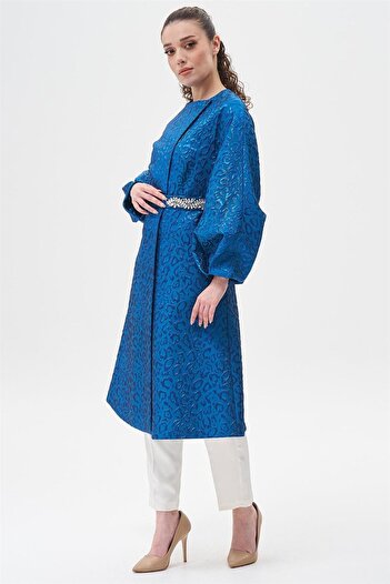 Kayra Jacquard Animal Print Pattern Jacket Cobalt Blue