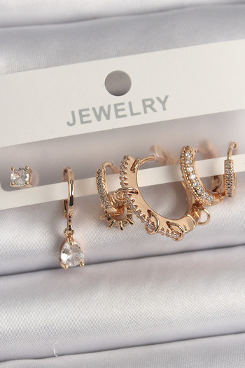 BESKAR Brass Gold Color Hanging Zircon Stone Ring Model Drop Zircon Stone Detail Multiple Women's Earring Set