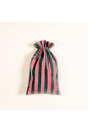 Zsa Zsa Zsu Delhı Püsküllü Çizgili Büyük Boy Pamuk Pamuk Dekoratif Kese 60x35 Cm Pembe-yeşil