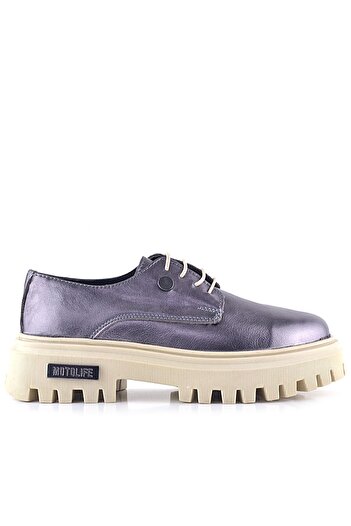 Rakerplus Platinum Genuine Leather Metal Detailed Lace up Casual Oxford Shoes