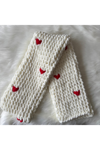 Home Puffy Plush Knitted Scarf - Women