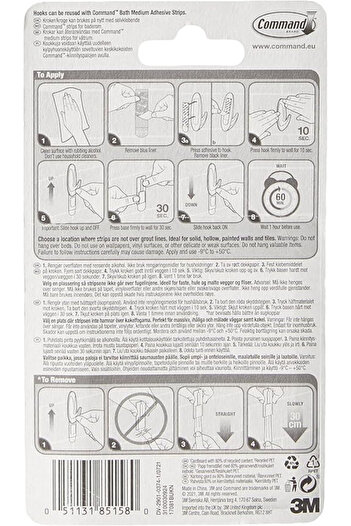 COMMAND 3M COMMAND™ DESIGNER HOOK WITH BATH STRIPS MEDIUM 17081B 2HKS+4S/PK