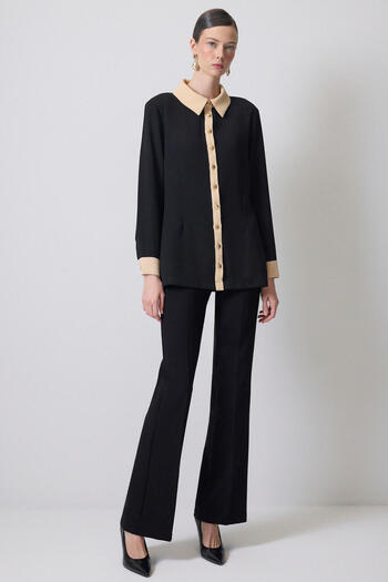 Touché Privé Gold Buttoned Crepe Shirt
