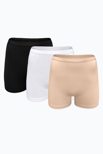 Malabadi Women's 3-Piece Black White Skin Color Non-Marking Modal High Waist Boxer 3m108