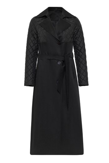 Olcay Black Quilted Trench Coat - Water Repellent and Lined 6627