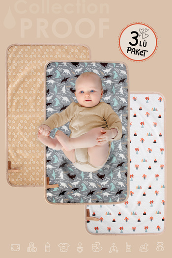 HAMUR Baby Proof 3'lü Alt Açma Değiştirme Örtüsü Sıvı Geçirmez Koruyucu Alez Yıkanabilir Bebek Bakım Pedi