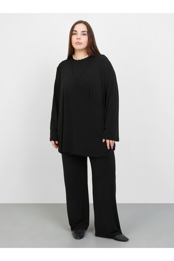 ALİA Double Breasted Closure Knitted Plus Size Set - Black - Alia