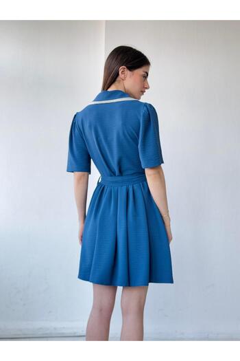 Retrobird Rochie scurtă Betty - Designul anilor 1950, dantelă, albastru închis