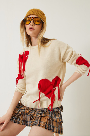 Bianco Lucci Women's Heart Fringe Knitwear Sweater 20246860