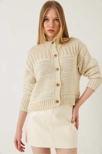 Bianco Lucci Women's Buttoned Patterned Knitwear Cardigan 20247545