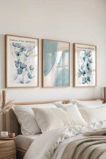Postifull Ahşap Çerçeveli Tablo Seti, Soft Açık Mavi Duvar Tablosu, 3 Adet Poster Seti, No:300775