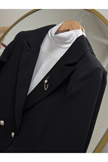 Ebrar Store Merve Collar Bronchial Μπουφάν με μεταλλικά κουμπιά-UN2028 Μαύρο