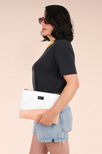 Vose Eco-Friendly and Durable Clutch Bag - White & Salmon