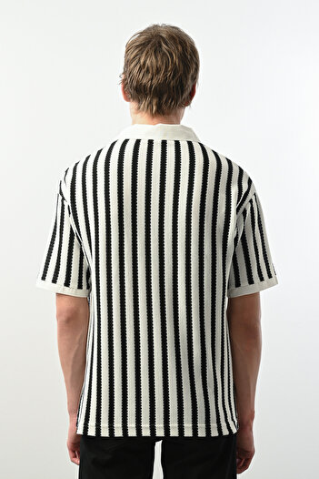 İLKCET MODA V Yaka Çizgili Erkek Oversize T-shirt