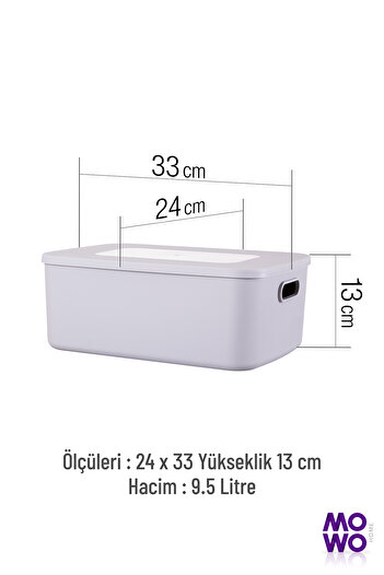 Mowo Home Retro Box Gri Renk 9,5 Lt Çok Amaçlı Düzenleyici Kapaklı Kutu, Saklama Kutusu, Organizer, Retro