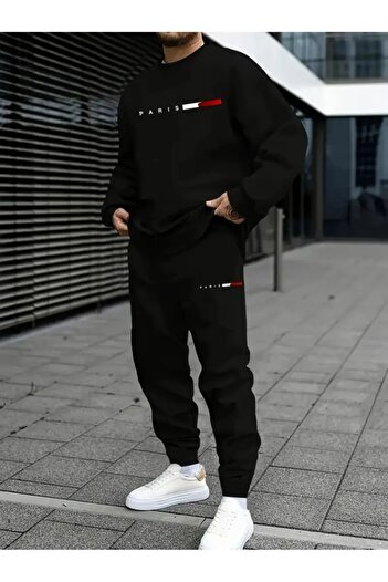 LAND MODA Set de trening de bază unisex cu glugă cu 2 fire de iarnă