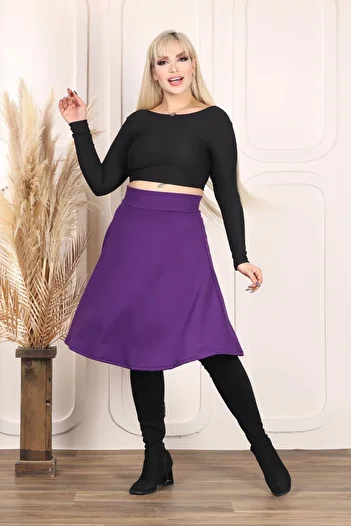 Mooi XXL Women's Purple High Waist Stretchy Crepe Flared Skirt