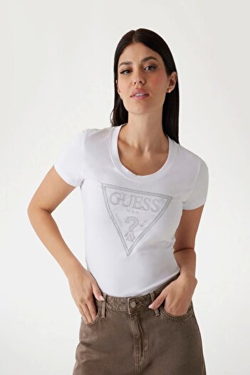 Guess SS CN TRIANGLE TEE Tricou alb pentru femei W5RI11J1314-G011