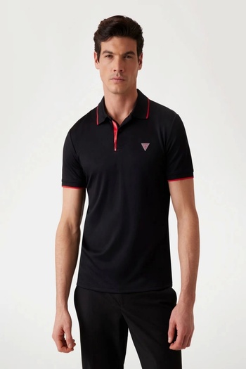 Guess New Tech Men's Black Slim Fit Polo T-Shirt M4Yp35Kcbm0-Jblk