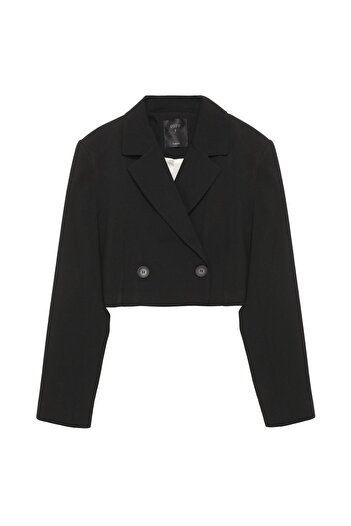 Quzu Black Crop Jacket - Single Button and Padded