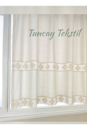 TUNCAY TEKSTİL Buldan Work Authentic Curtain 100% Cotton Natural Linen Sunshade Curtain with Laces on the End