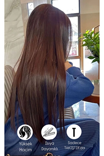 TAKIŞTIR Isıya Dayanıklı Yarımay Çıt Çıt Saç - 4# - Çikolata Kahve - Düz - 60 Cm - 110 Gr