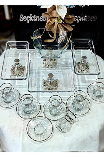 SEÇKİNEV Silver Presentation Set 16 Pieces Glasses & Plates