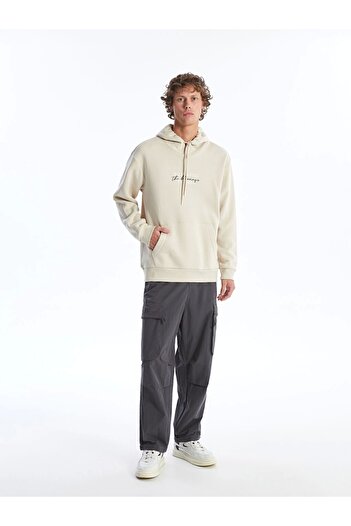 LC Waikiki Ανδρικό χοντρό κουκούλα Lcw Casual Beige μακρυμάνικο εμπριμέ